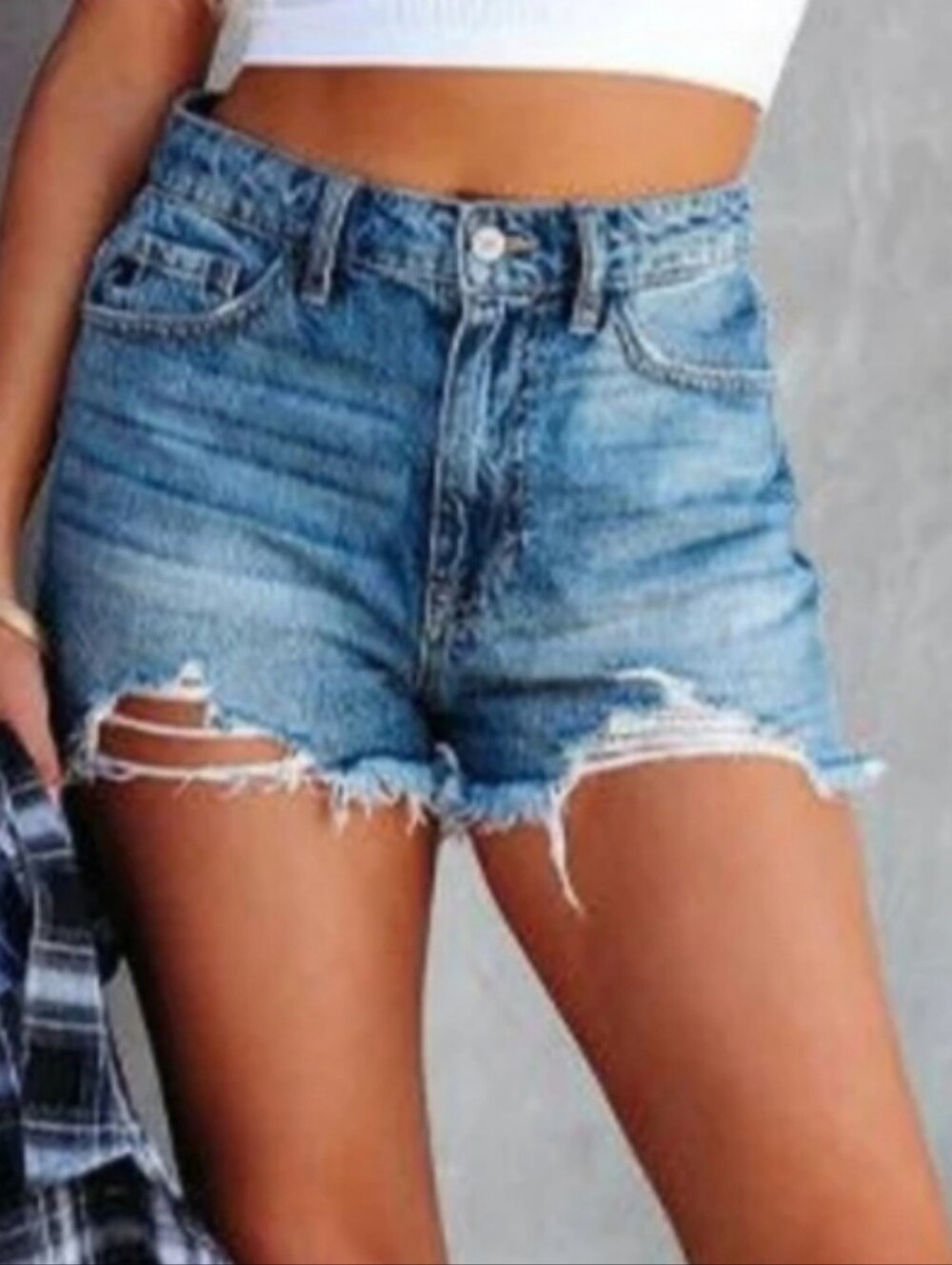 FOREVER 21 High-rise Blue Denim Women's Ripped Frayed Jean Shorts
